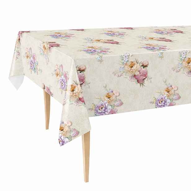 Cerata Tlustý ubrus 140x450 Skvrnitý Béžový Růžový Fialový Květiny