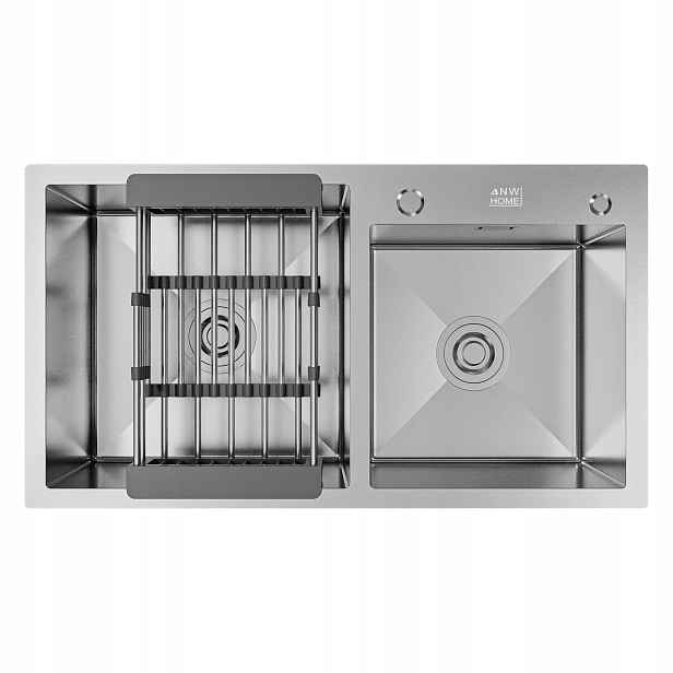 Kuchyňský Dřez Ocelový 78X43 Dvoukomorový Inox Se Sifonem A Košíkem