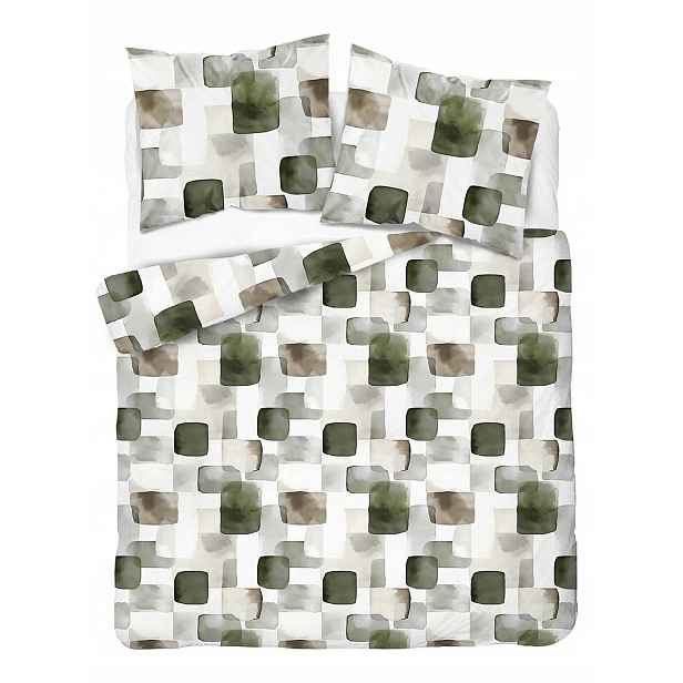 Povlečení 220x200 šedá zelená s geometrickým vzorem Home Satin