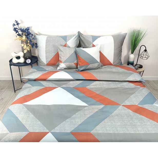 Povlečení satén Premium 100% bavlna modročervená geometrická barva 160x200