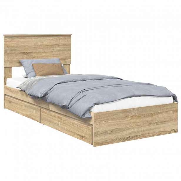 vidaXL Postel s úložným prostorem se zásuvkou Sonoma dub 90 x 190 cm