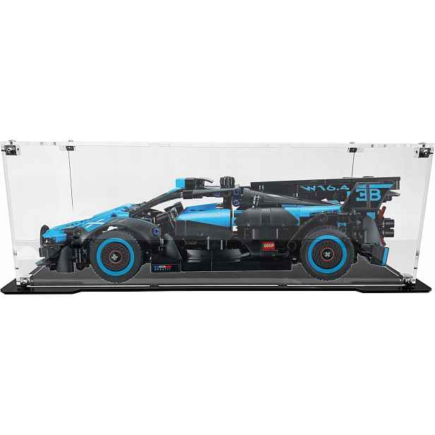 Vitrína s černou základnou pro sadu Lego 42162 Bugatti Bolide Agile Blue