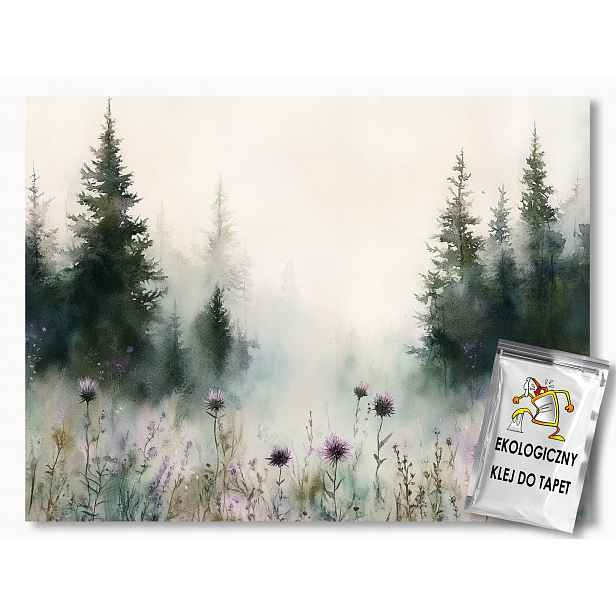 Fototapeta Flizelina Krajina Les Stromy Smrk Louka Bodlák Mlha 254x184 130g