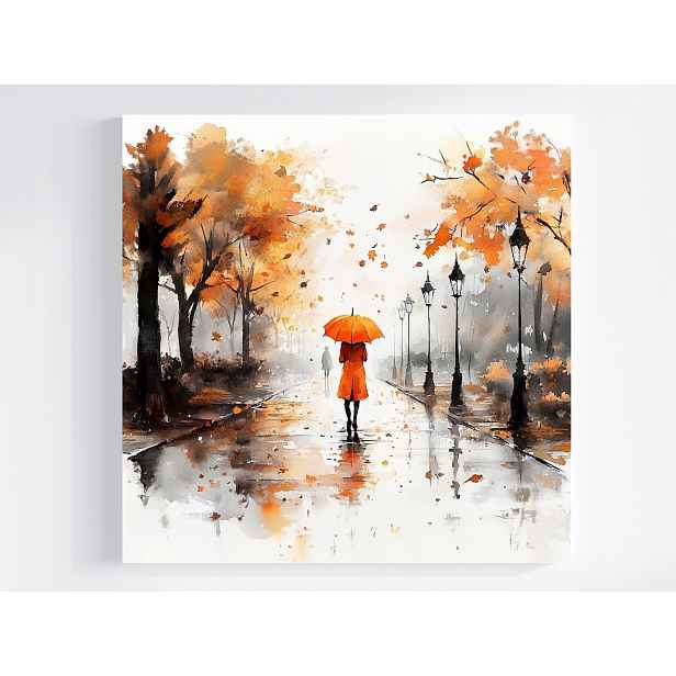 Obraz Na Plátně Canvas Akvarel Ulice Aleja Déšť Procházka Deštník 50x50