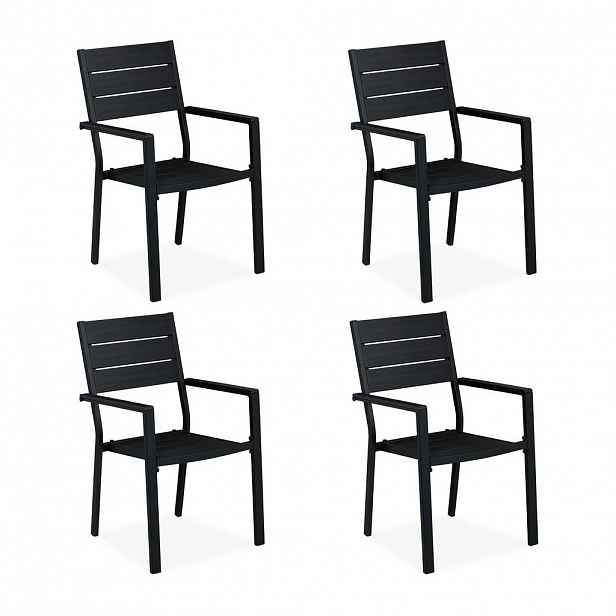 Relaxdays KŘESLO černé 4ks-set zahradní s područkami