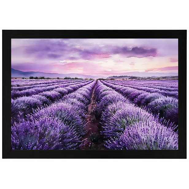 Plakát Rámeček Dřevo Krajina Pole Plantáž Květiny Levandule Fialová 60x40