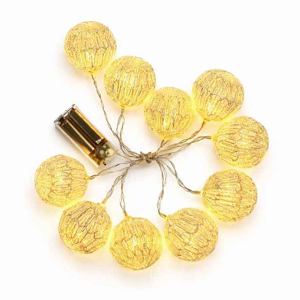 LED světýlka na baterie, lampiony, 1,8 m, teple bílá, 10 diod, čirý kabel, IP20 interiér, 2 × AA