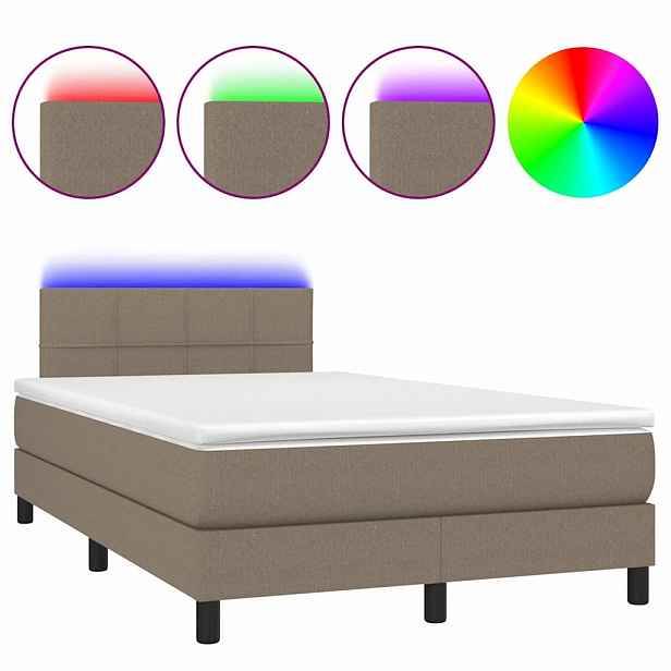 vidaXL Box spring postel s matrací a LED taupe 120 x 200 cm textil