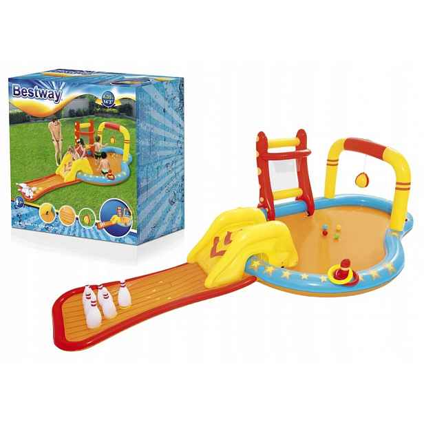 Nafukovací dětské hřiště pro děti o rozměrech 435 x 213 x 117 cm, bazén se skluzavkou