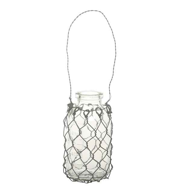 Závěsná skleněná dekorační vázička s drátkem Fil de Fer - Ø 5,5*10 cm Chic Antique