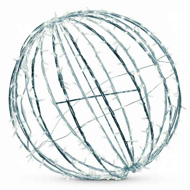 Easy fix 3D LED svítící koule, skládací, pr. 80 cm, ledově bílá, bílý kabel, IP67, hliník