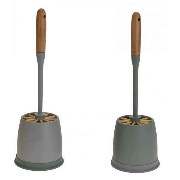 WC štětka se stojanem šedá/bambus