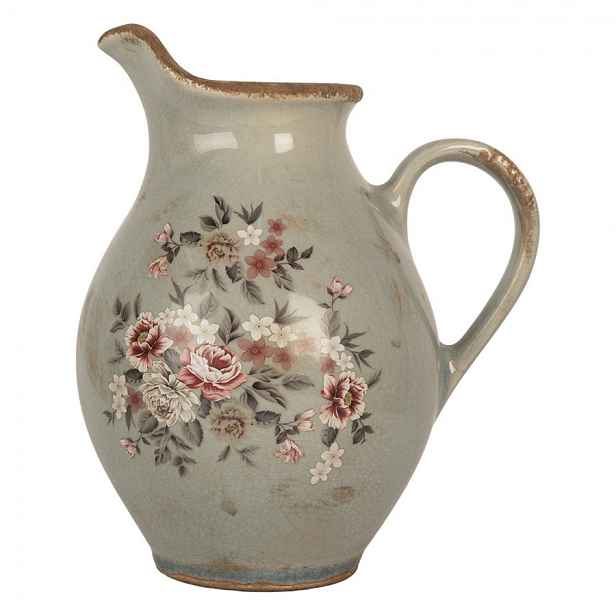 Zelený dekorační keramický džbán s květy Floria M - 21*16*24 cm Clayre & Eef
