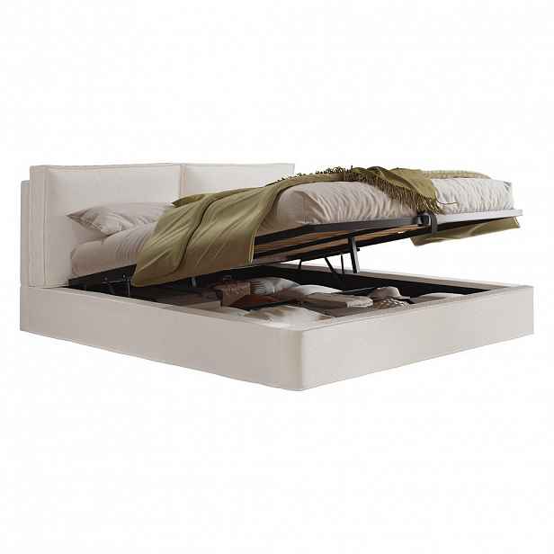 CHICFURN ČALOUNĚNÁ POSTEL 180/200 cm v béžové barvě s úložným prostorem z buklé látky