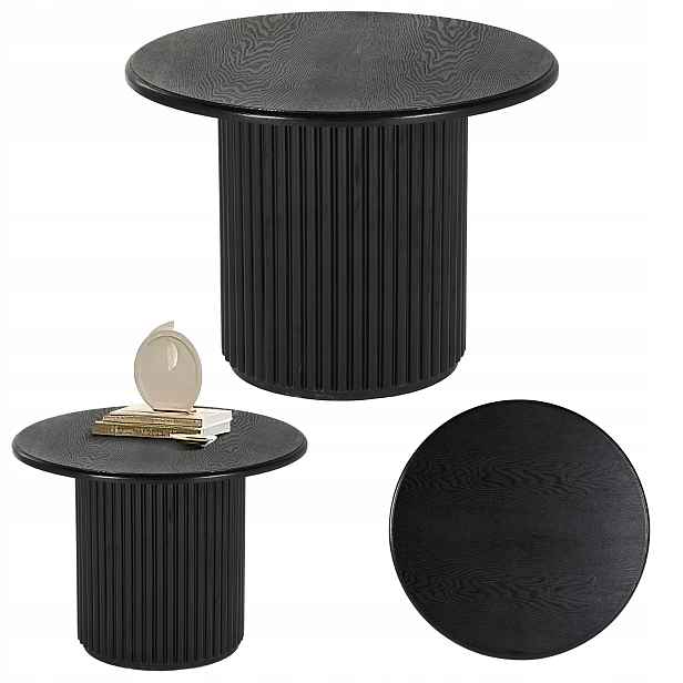 Kulatý konferenční stolek Roma 60 cm černý, lavice do obývacího pokoje, rýhovaný stůl Glam