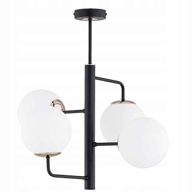Moderní závěsná lampa, černá, skleněné bílé koule, 4xE14, Lamur Alfa