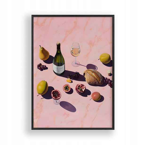 Obraz Mrtvá příroda s vínem Plakát Rámeček Dřevěný Černý 30x42 cm