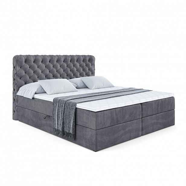 ALTDECOR AMERICKÁ postel s matrací H3 a lamelovým roštem – BOXI8 – 200 x 200 cm, tmavě šedá