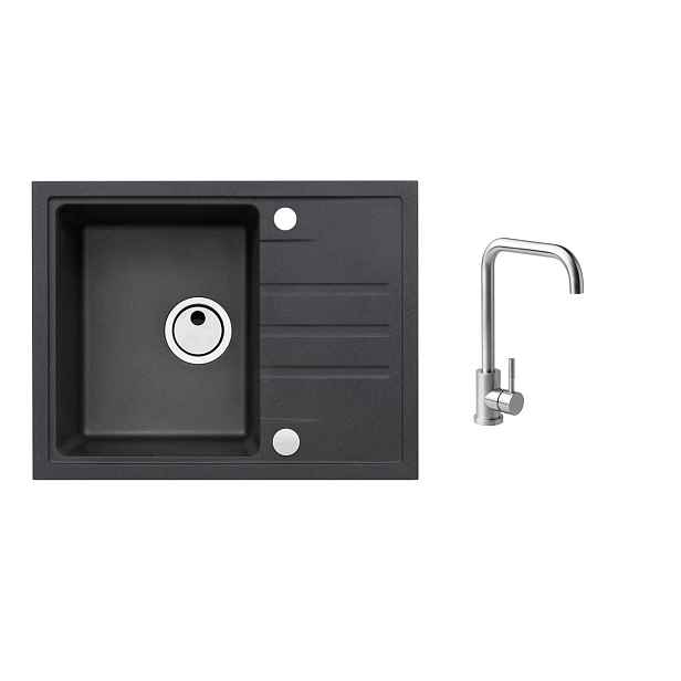 Alveus SET ALVEUS Intermezzo 30 - 91 + BATERIE ANGEL chrom obdélníkový granitový dřez 620 x 480 mm v setu s baterií