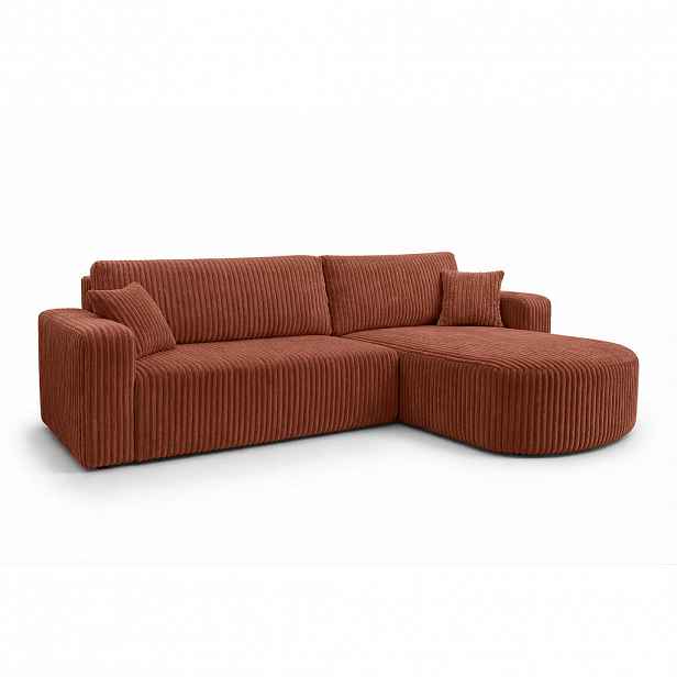 Kaiser Möbel ROHOVÁ SEDAČKA s funkcí spaní, manšestrová tkanina Tilia, Měděná, Pravá strana, ROUND ONE XL