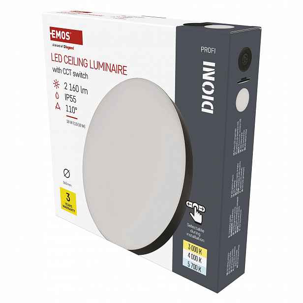 Led přisazené svítidlo Dioni kruhové, černé, 18W, se změnou Cct