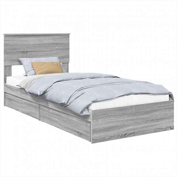 vidaXL Postel s úložným prostorem se zásuvkou Šedá Sonoma 75 x 190 cm