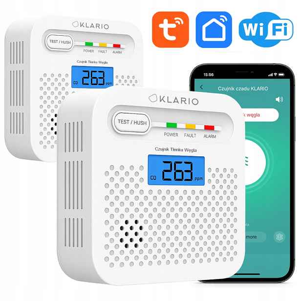 Detektor Oxidu Uhelnatého Co Bezdrátový Wifi Tuya 10 Let 85DB LCD