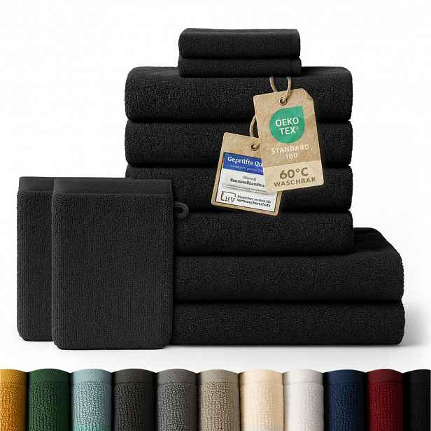 Blumtal RUČNÍK 8dílná sada, 2x osuška 70/140 + 4x ručník 50/100 + 2x ručník pro hosty 30/30 + 2x žínka 15/20 cm, černá