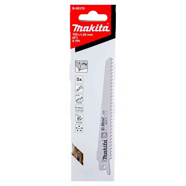 Makita - Sada pilových plátků 6 TPI, délka 152 mm, 5 ks B-05175