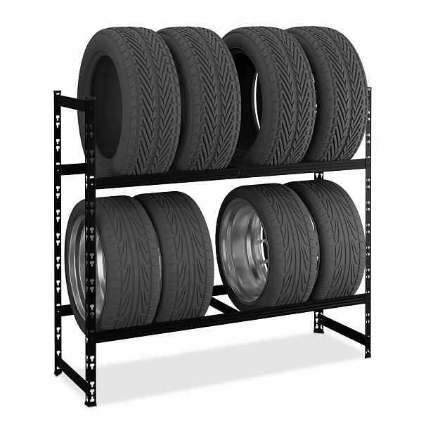 Relaxdays REGÁL Černá na 8 pneumatik 2 police 100 cm