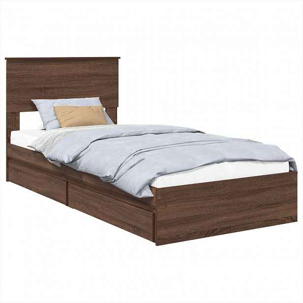 vidaXL Postel s úložným prostorem se zásuvkou Hnědý dub 75 x 190 cm
