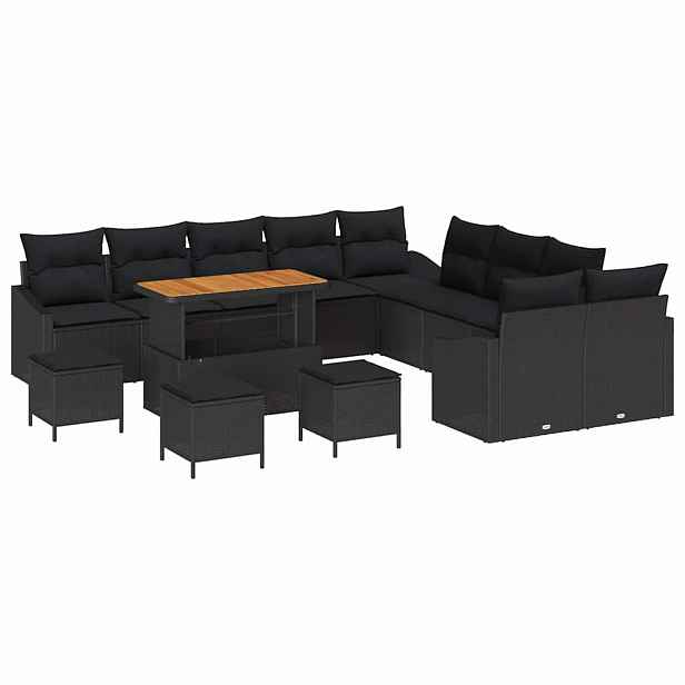 vidaXL Sada zahradních pohovek s polštářem 13 pcs Černá Poly ratan
