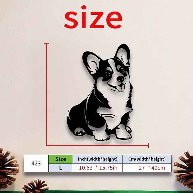 TEMU Limitovaná Edice Kovové Nástěnné Umění Corgi - 15.75 Palcová Černá Železná Psa, Dekorace v Stylu Kresleného Filmu pro Obývací Pokoj & Ložnici,