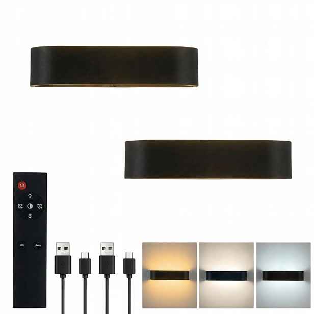 2x bezdrátové Led nástěnné svítidlo 10 W 6000 mAh 3000K/4000K/6000K černé dálkový ovladač