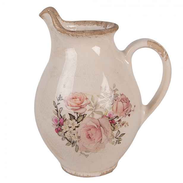 Béžový dekorační keramický džbán s růžemi Rosien S - 16*12*19 cm Clayre & Eef