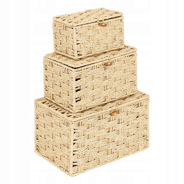 Pletené Úložné Krabičky 3 Papírové Nádoby 27,5X19 CM Hnědé