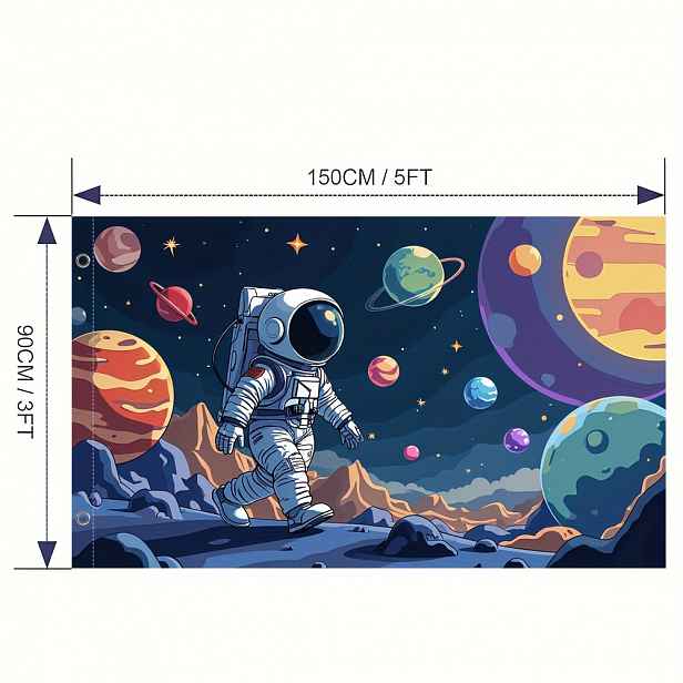 TEMU 1 ks, Venkovní vlajka, Design astronauta ve vesmíru, Polyester, Ideální pro venkovní párty, Dekorace statku a oslavy Mardi Gras, Tyč není