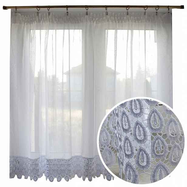 Záclona do kuchyňského pokoje bílá záclona Voál Strupky s guipurou Krople 400x120