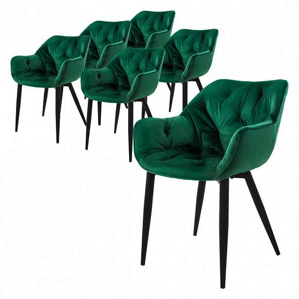 ML-DESIGN JÍDELNÍ ŽIDLE, sada 6 ks, tmavě zelený samet