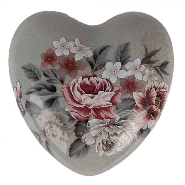 Zelená keramická dekorace srdce s květy Floria M - 8*8*4 cm Clayre & Eef