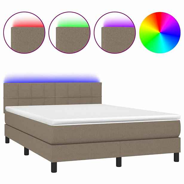 vidaXL Box spring postel s matrací a LED taupe 140x190 cm textil