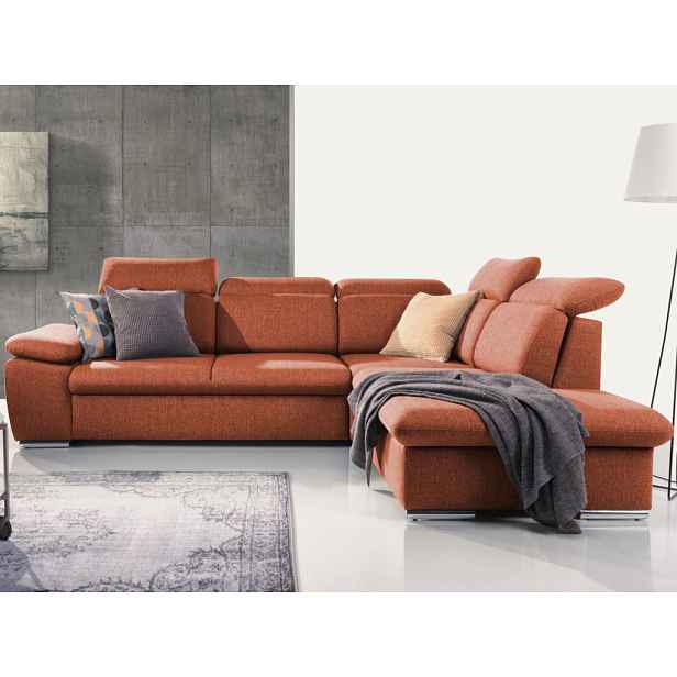 Rohová sedačka Aldon, cihlová strukturovaná látka, pravý roh