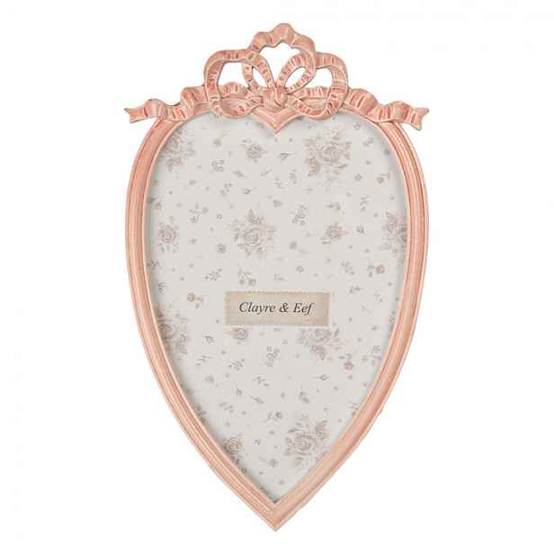 Růžový fotorámeček srdce zdobený mašličkou - 11*2*19 cm / 10*15 cm Clayre & Eef