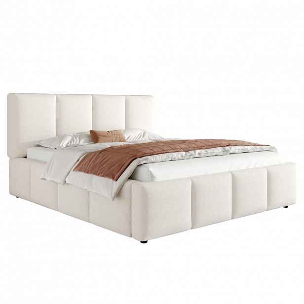 CHICFURN ČALOUNĚNÁ POSTEL 180/200 cm v béžové barvě z buklé látky s lamelovým roštem a čalouněným čelem postele