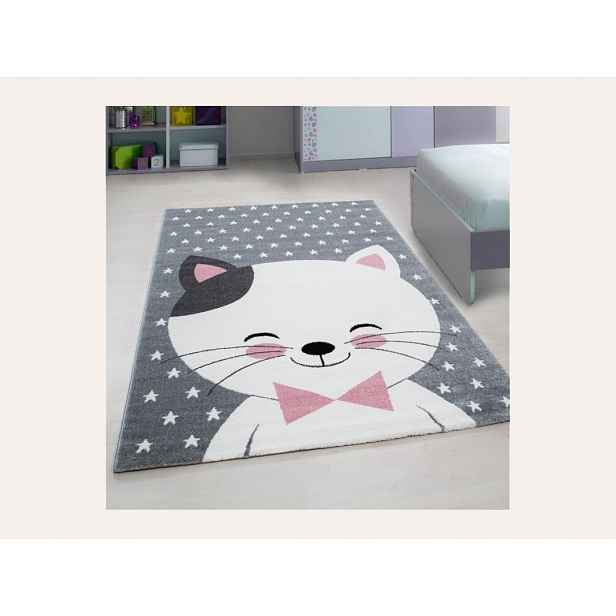 ELIS DESIGN Dětský koberec - Bílá kočička s černým ouškem rozměr: 160x230
