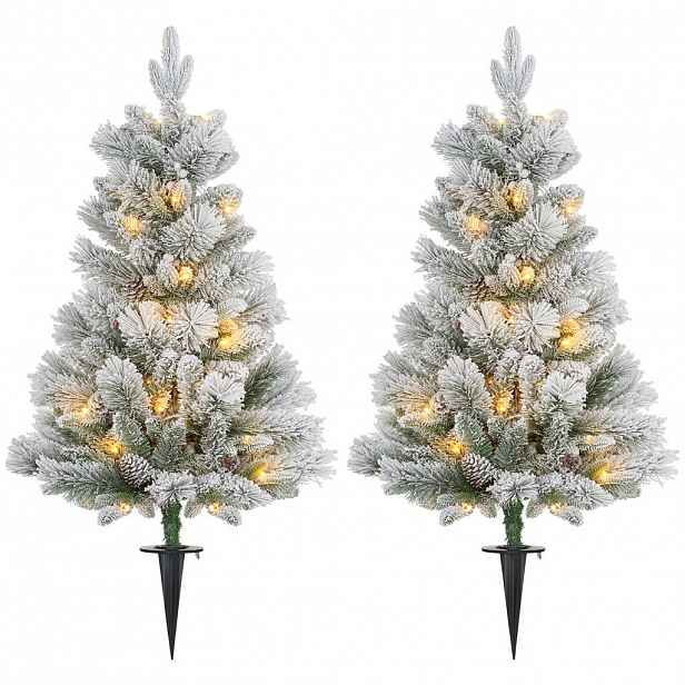 HOMCOM 107 cm umělý vánoční stromek, sada 2 ks se 100 LED světly, nehořlavý