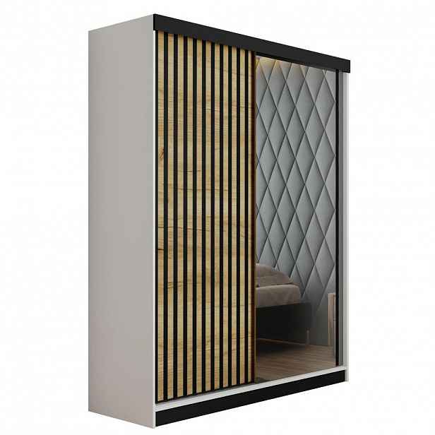 Kier Furniture POSUVNÁ ŠATNÍ SKŘÍŇ MALANI - Bílá & Dub Craft 138x205x59 cm