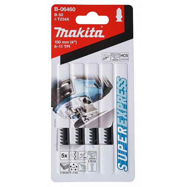 Makita - Sada pilových plátků 8-11 TPI, délka 100 mm, 5 ks B-06460