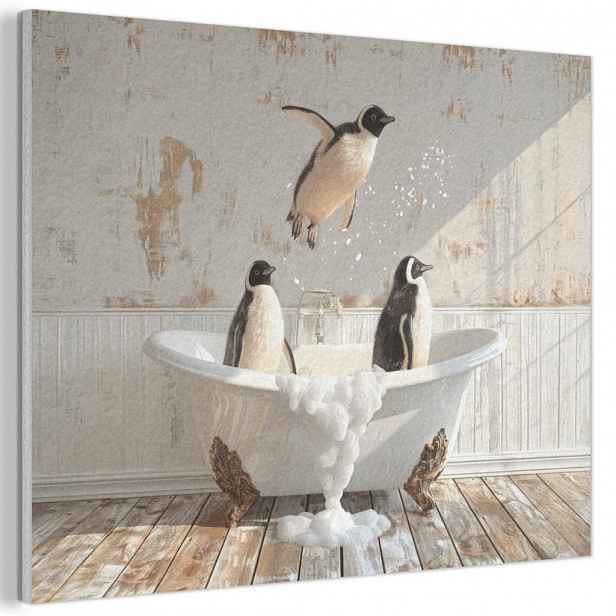 MuchoWow AKUSTICKÝ obraz Vintage - Tučňák - Vana - Pěna 80x60 cm