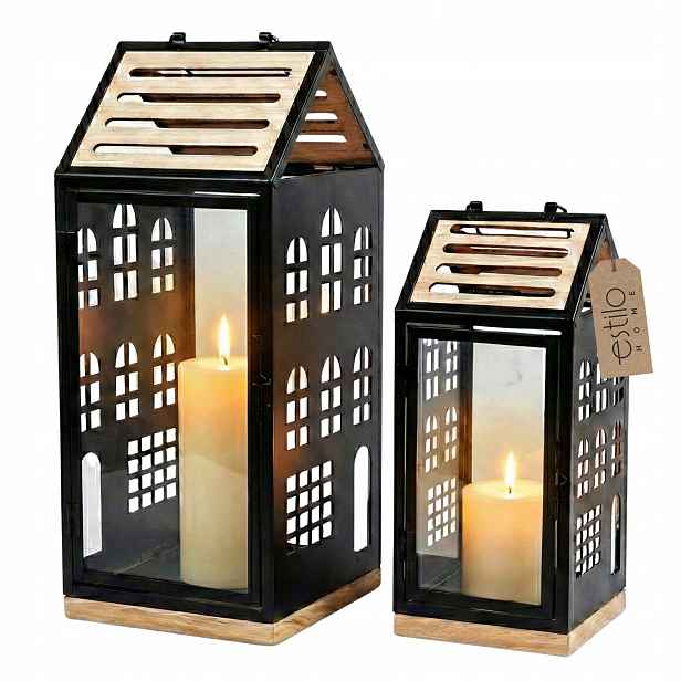 Sada dvou stojících lampionů Domeček Home Kovové lucerny Moderní